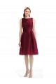 Short Midi Length Satin Cocktail Bridesmaid Dress with Bateau Neckline and V-Back