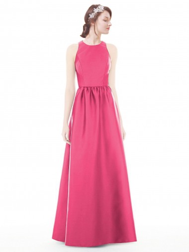 Shop Jewel Neck Keyhole Back Sleek Long Satin Bridesmaid Dress Perth
