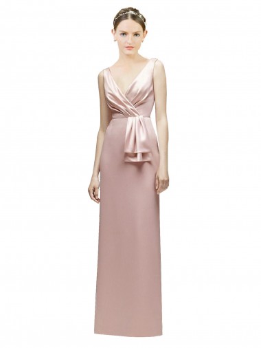 Shop Sleeveless V-Neck Long Satin Bridesmaid Dress with Draped Bodice and Tiered Bow Perth