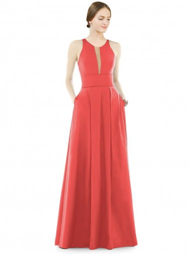 Shop Sheer V-Neck Tulle Illusion Long Satin Bridesmaid Dress Perth
