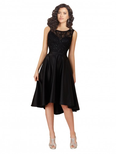 Shop Short High Low Satin Cocktail Bridesmaid Dress with a Beaded and Embroidered Bodice Perth