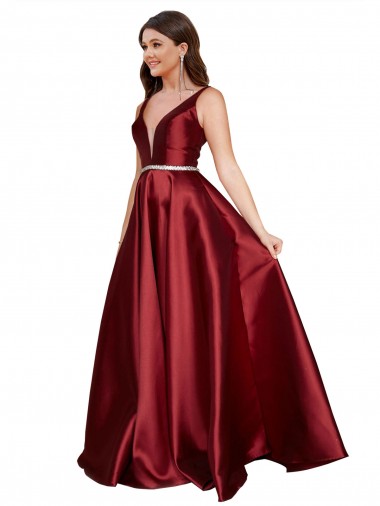 Shop Sleeveless Deep V-Neck A-Line Formal Satin Bridesmaid Dress / Prom Dress with Pockets Perth
