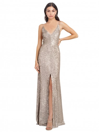 Shop V-Neck Fully Sequin Formal Bridesmaid Dress / Prom Dress with V-Back and Front Slit Perth