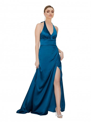 Shop Halter Neck Formal Silky Satin Bridesmaid Dress / Prom Dress Perth