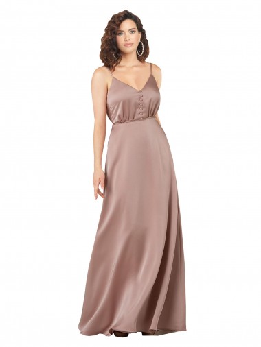 Shop Subtle V-Neckline Formal Silky Satin Bridesmaid Dress with Front Button Detail Perth