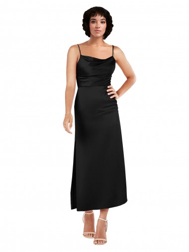 Shop Cowl Neck Formal Tea-Length Short Silky Satin Bridesmaid Dress / Cocktail Prom Dress with Skirt Slit Perth