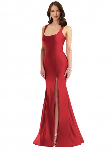 Shop Square Neck Formal Silky Satin Mermaid Bridesmaid Dress / Prom Dress with Side Slit Perth