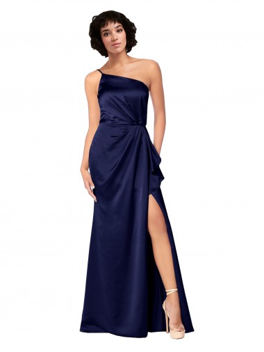 Shop One Shoulder Formal Silky Satin Bridesmaid Dress / Prom Dress with Skirt Slit Perth