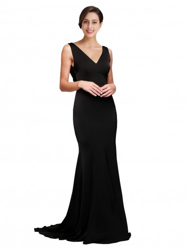 Shop V-Neck Full Length Formal Silky Satin Bridesmaid Dress / Prom Dress with Soft Cowl Neck and Sweep Train Perth