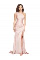 Full Length One Shoulder Long Formal Silky Satin Bridesmaid Dress / Prom Dress with High Split