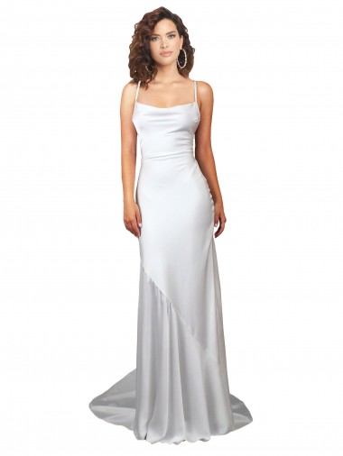 Shop Simple Lace Up Back Cowl Neck Long Sweep Train Silky Satin Beach Wedding Dress Perth
