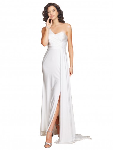 Shop One Shoulder Floor Length Silky Satin Wedding Dress with Side Slit Perth
