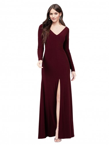 Shop Long Sleeves Spandex Bridesmaid Gown with Front Slit Perth