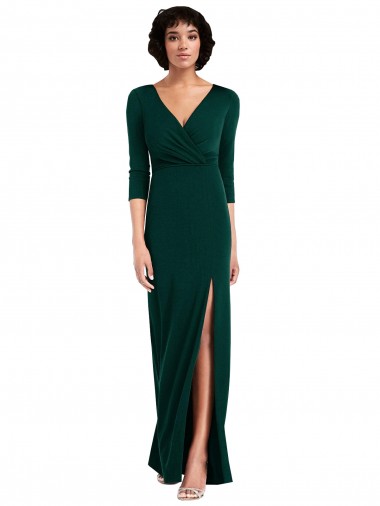 Shop Floor Length 3/4 Sleeves V-Back Draped Wrap Formal Maxi Spandex Bridesmaid Dress / Prom Dress Perth