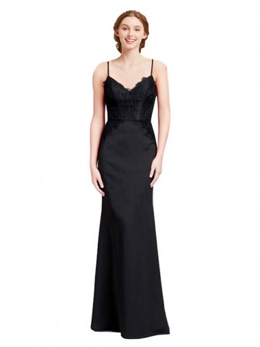 Shop Long Chiffon Bridesmaid Dress / Prom Dress with Lace Bodice and Curved V-Neckline Perth