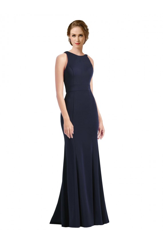 High Neck Sheath Long Crepe Bridesmaid Dress / Prom Dress