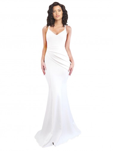 Shop Fishtail Shape Spaghetti Straps Open Back Formal Crepe Bridesmaid Dress / Prom Dress with Ruffles Perth