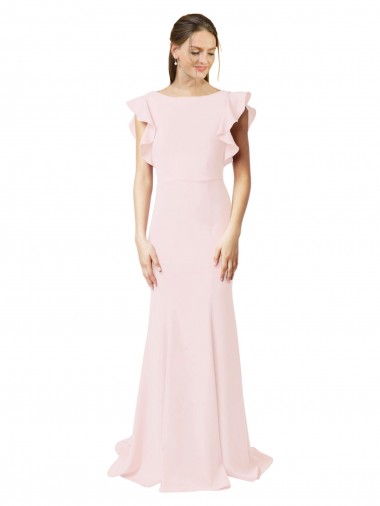 Shop Low V-Back Long Mermaid Crepe Bridesmaid Dress / Prom Dress with Ruffled Sleeves Perth