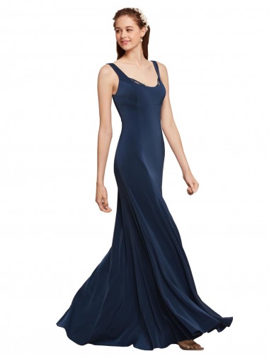 Shop Fit and Flare Long Formal Crepe Bridesmaid Dress / Prom Dress with Round Neck Perth