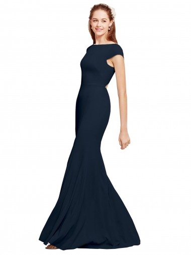 Shop Fit and Flare Long Formal Crepe Bridesmaid Dress / Prom Dress with Tie Open Back Perth