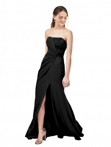 Shop Strapless Fit and Flare Long Formal Crepe Bridesmaid Dress / Prom Dress with Knot and Slit Perth