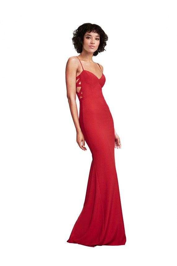 Spaghetti Strap Slip Neckline Formal Crepe Bridesmaid Dress / Prom Dress
