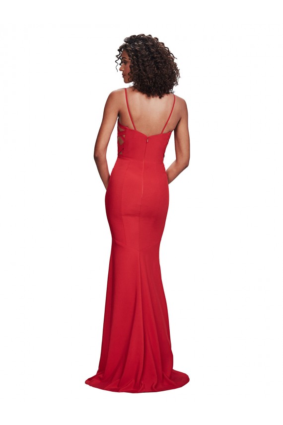 Spaghetti Strap Slip Neckline Formal Crepe Bridesmaid Dress / Prom Dress