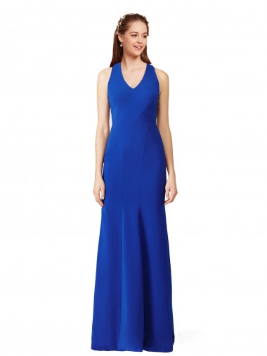 Shop Halter V-Neck Long A-Line Formal Crepe Bridesmaid Dress / Prom Dress Perth