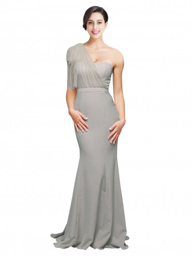 Shop Long Sweep Train Sweetheart Formal Crepe Bridesmaid Dress / Prom Dress with Tulle One Shoulder Perth