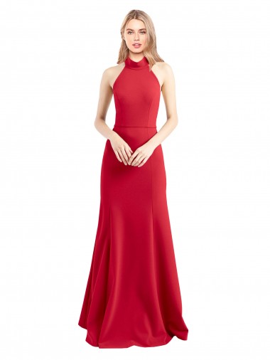 Shop Sleek Fit and Flare High Neck Halter Stretch Formal Crepe Bridesmaid Dress / Prom Dress with Open Back Perth