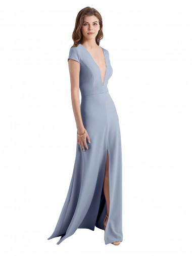 Shop Plunging V-Neck Cap Sleeves Stretch Crepe Bridesmaid Dress / Prom Dress with Front Slit Perth