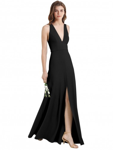 Shop Sleek Halter V-Neck Long A-Line Stretch Formal Crepe Bridesmaid Dress / Prom Dress with Front Slit Perth