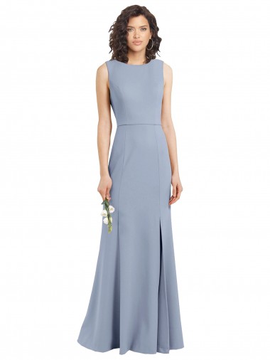Shop Boat Neckline and Sleek Fit and Flare Crepe Bridesmaid Dress with Keyhole Back Perth