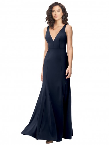 Shop Classic V-Neck Long Stretch Formal Crepe Bridesmaid Dress / Prom Dress with V-Back Perth