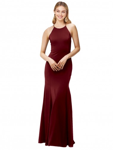 Shop Fit and Flare Halter Neckline Stretch Formal Crepe Bridesmaid Dress / Prom Dress with Strappy Back Perth