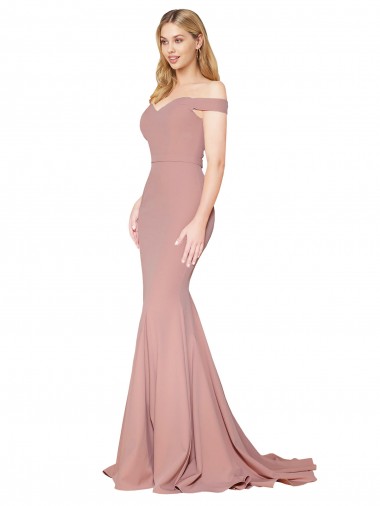 Shop Off the Shoulder Sweetheart Long Sweep Train Formal Crepe Bridesmaid Dress / Prom Dress Perth