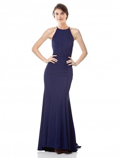Shop High Neck Fishtail Formal Crepe Bridesmaid Dress / Prom Dress with Open Back Detail Perth