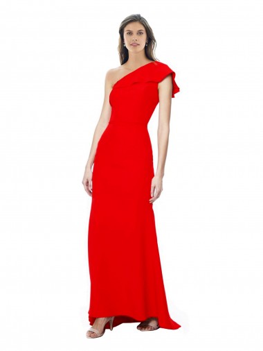 Shop High Neck Ruffle Frill One Shoulder Maxi Formal Crepe Bridesmaid Dress / Prom Dress Perth