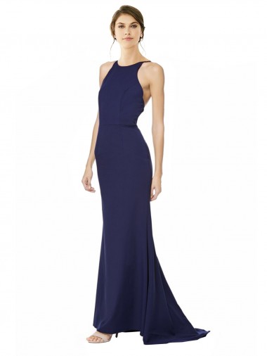 Shop Fishtail High Neck Maxi Formal Crepe Bridesmiad Dress with Strappy Back Detail Perth