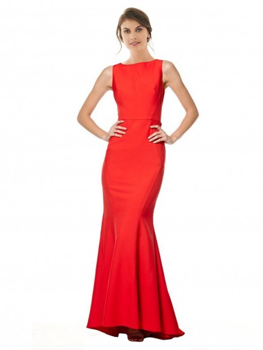 Shop High Neck Maxi Formal Crepe Bridesmiad Dress with Exaggerated Back Ruffle Perth