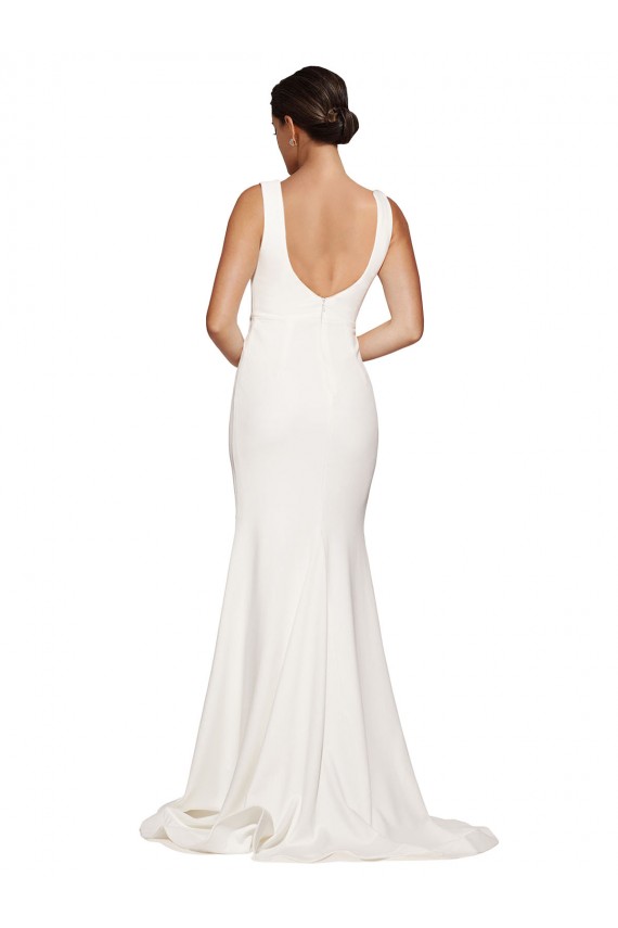 Square Neck Long Sheath Sweep Train Crepe Bridesmaid Dress / Prom Dress 