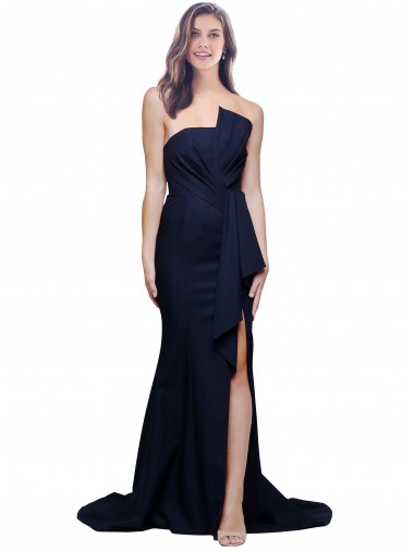 Shop Long Strapless Sweep Train Low Back Crepe Bridesmaid Dress / Prom Dress Perth