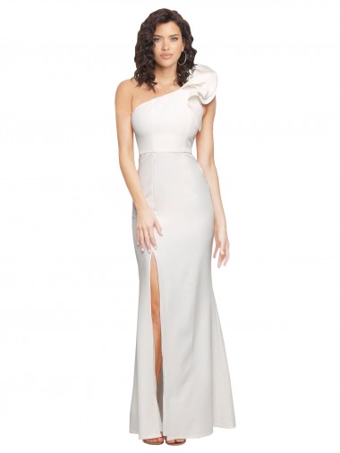 Shop One Shoulder Long Full Length Formal Crepe Bridesmaid Dress / Prom Dress with Ruffles and Side Split Perth