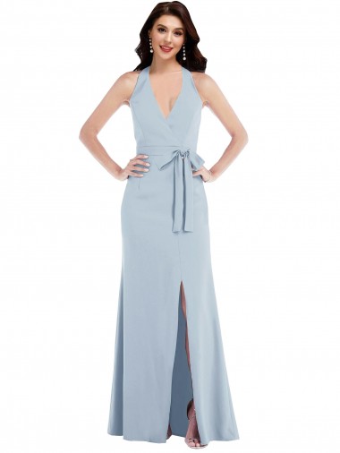 Shop Open Back Halter Maxi Formal Crepe Bridesmaid Dress / Prom Dress with Draped Bow Perth