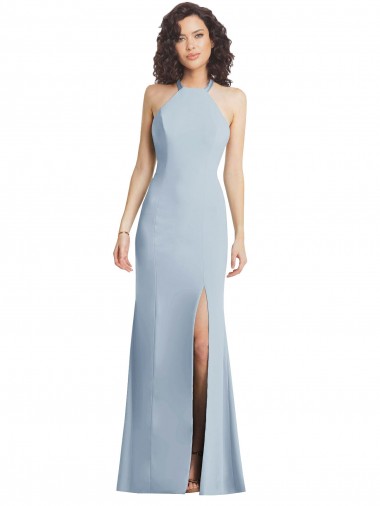 Shop High Neck Halter Formal Crepe Bridesmaid Dress / Prom Dress with Twist Criss Cross Back Perth