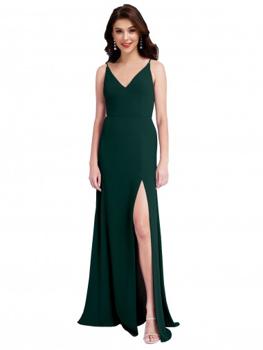 Shop Slim A-Line V-Neck Full Length Formal Crepe Bridesmaid Dress / Prom Dress with Side Slit Perth
