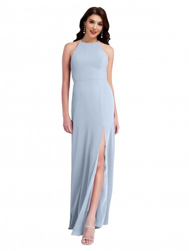 Shop Fit and Flare High Neck Formal Crepe Bridesmaid Dress / Prom Dress with Side Slit Perth