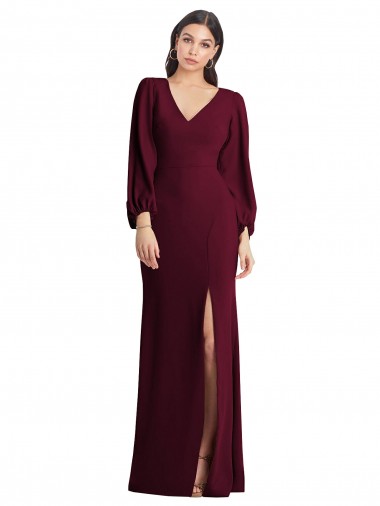 Shop Long Puff Sleeve V-Neck Trumpet Bridesmaid Maxi Dress Perth