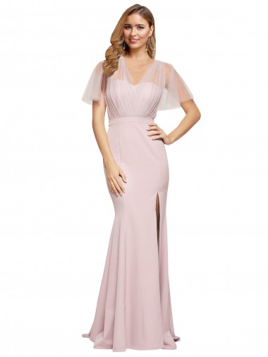 Shop Crepe Long Sweetheart Neckline Formal Bridesmaid Dress / Prom Dress with Tulle Overlay Shoulders Perth