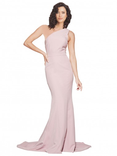 Shop Long Sweep Train One Shoulder Crepe Bridesmaid Dress / Prom Dress with Side Leg Split Perth